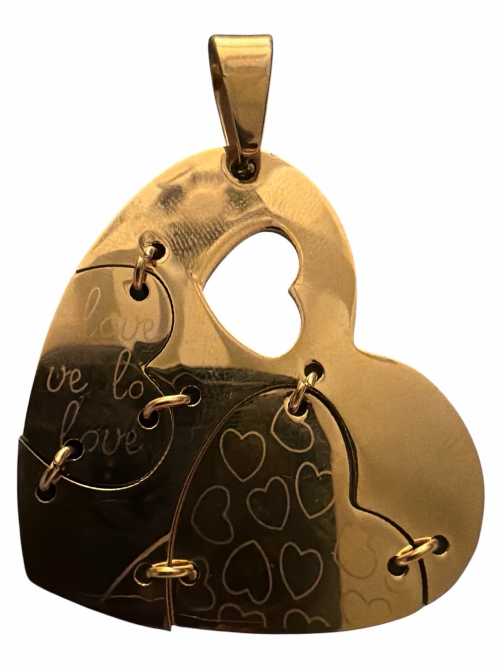 Multi-heart interlocking puzzle pendant engraved "love" lettering